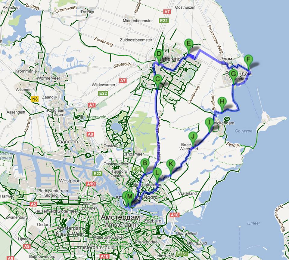 маршрут велосипедной прогулки в Амстердаме