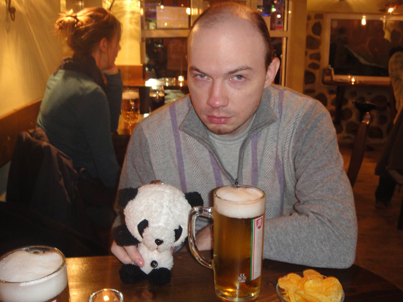 панда пьет пиво